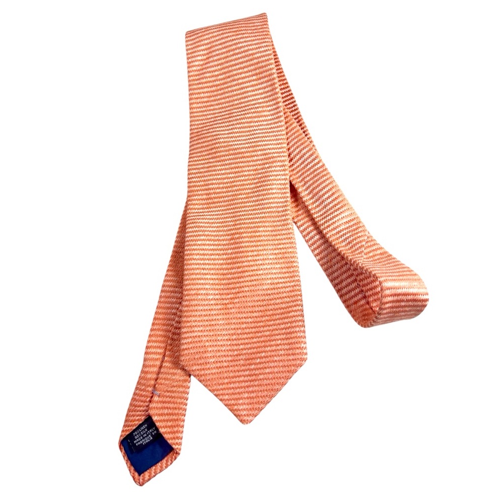 Kenzo Homme Linen / Silk Blend Orange and Peach Striped Mens Tie Summer Wedding